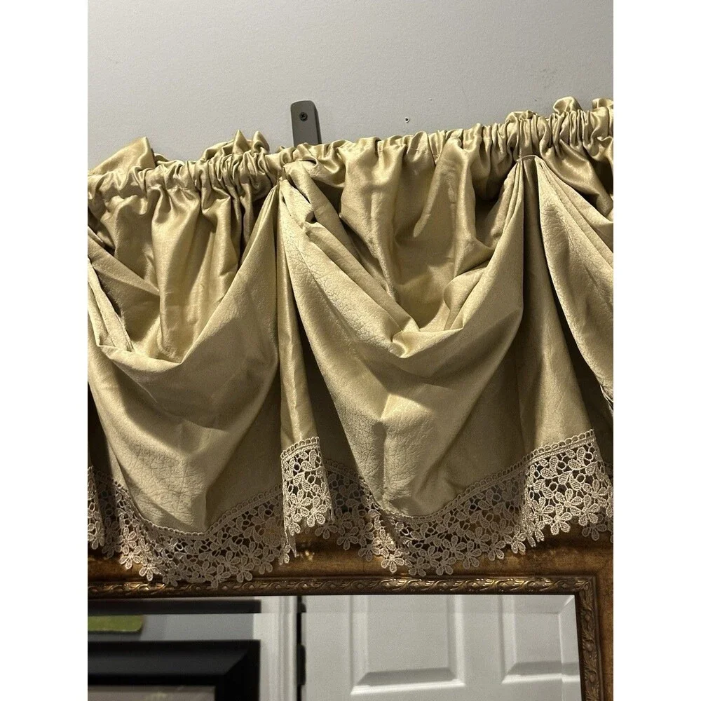 VINTAGE CROSCILL GOLD LACE WATERFALL SWAG VALANCE PAIR